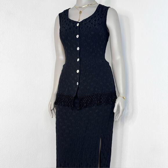 Vintage 90s Whimsigoth Fringe Two Piece Set Black Dark Boho Romantic Embroidered - Picture 1 of 9